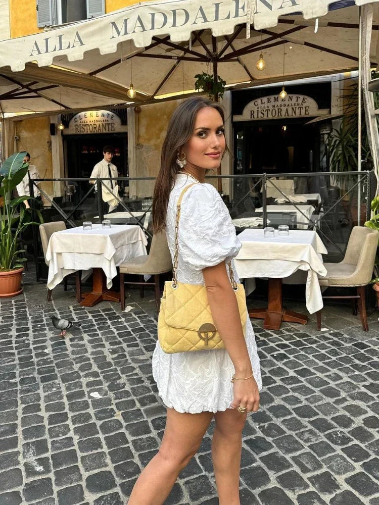 Eleanor | Women's V-Neck Puff Sleeve Mini Dress