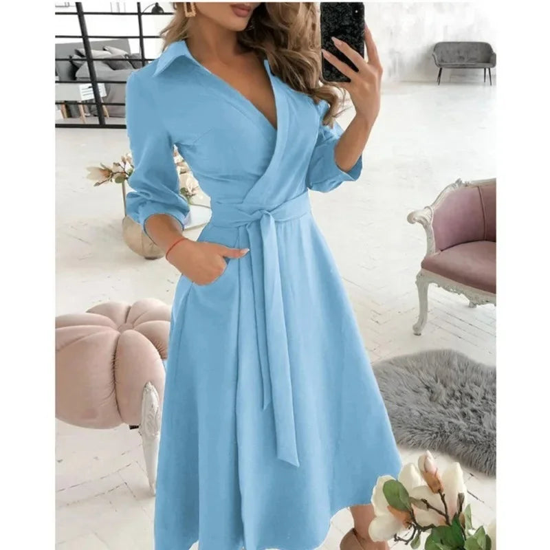 Savvie | Women’s Long Sleeve Wrap Midi Dress