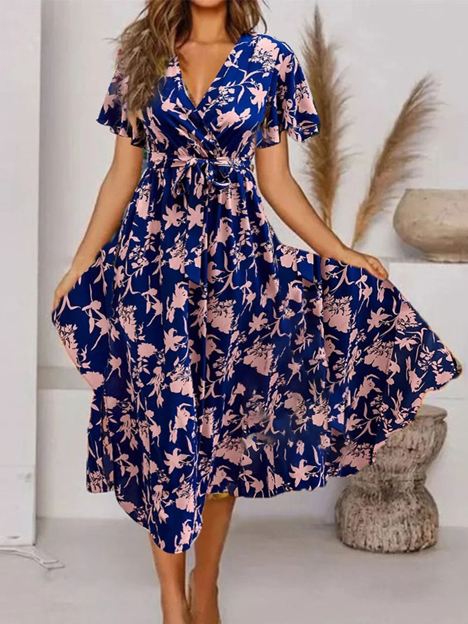 Lara | Women’s Floral Short Sleeve Midi Dress