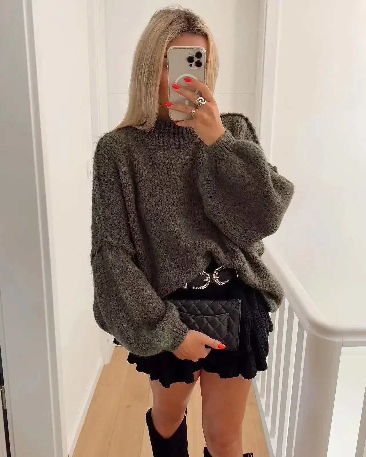 Molly | Women’s Knit Mock Neck Sweater Mini Dress