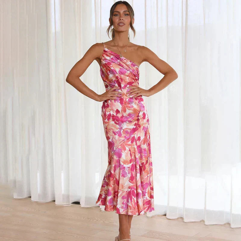 Nicolette | Women’s One-Shoulder Floral Midi Dress