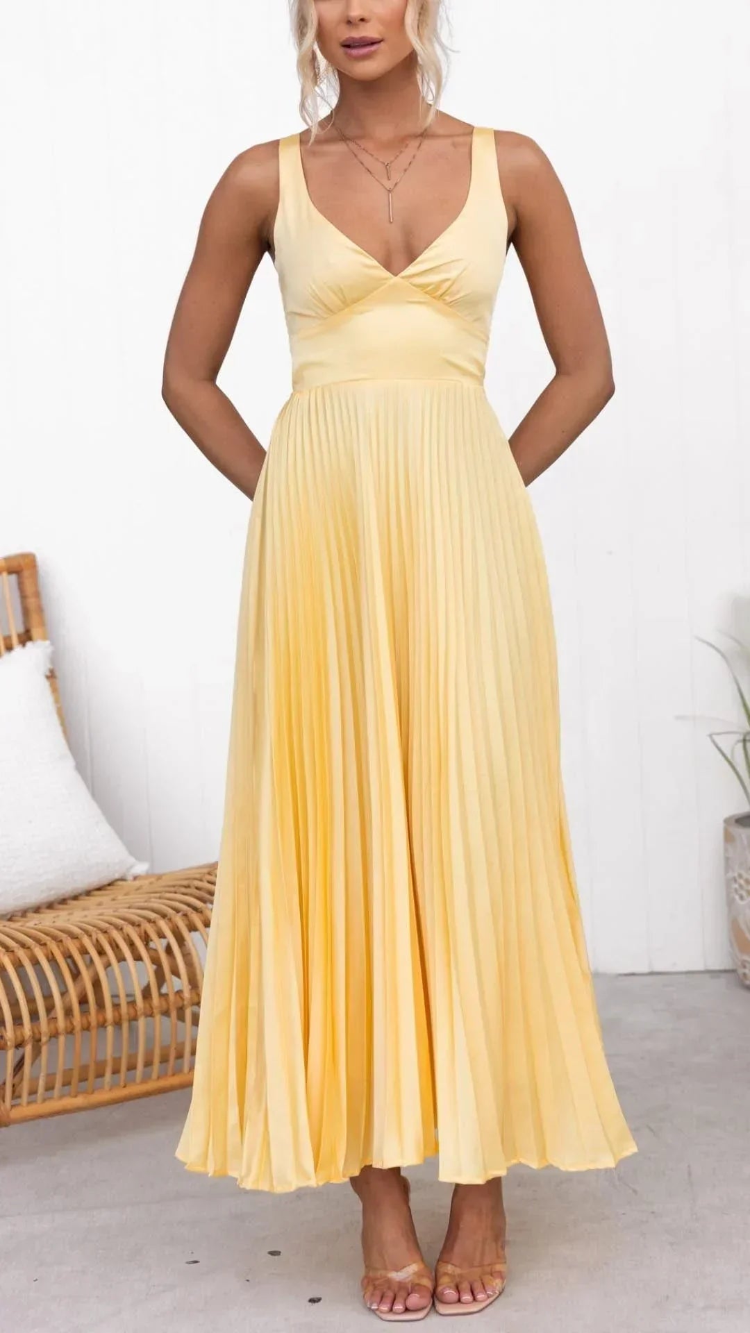 Greta | Women’s Pleated Crossover Back Maxi Dress