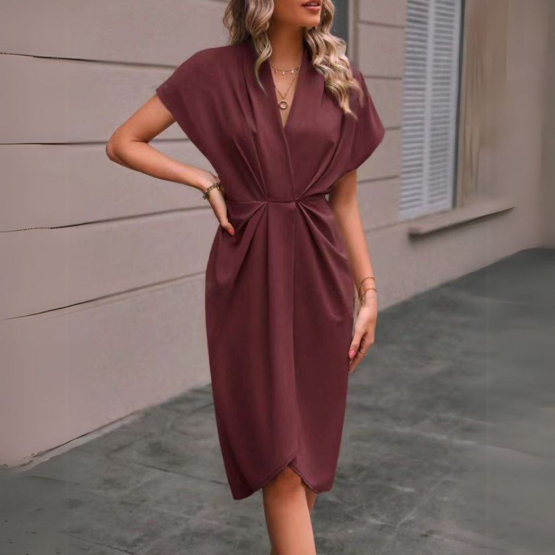 Anoukka | Women’s Elegant Draped Cocktail Midi Dress