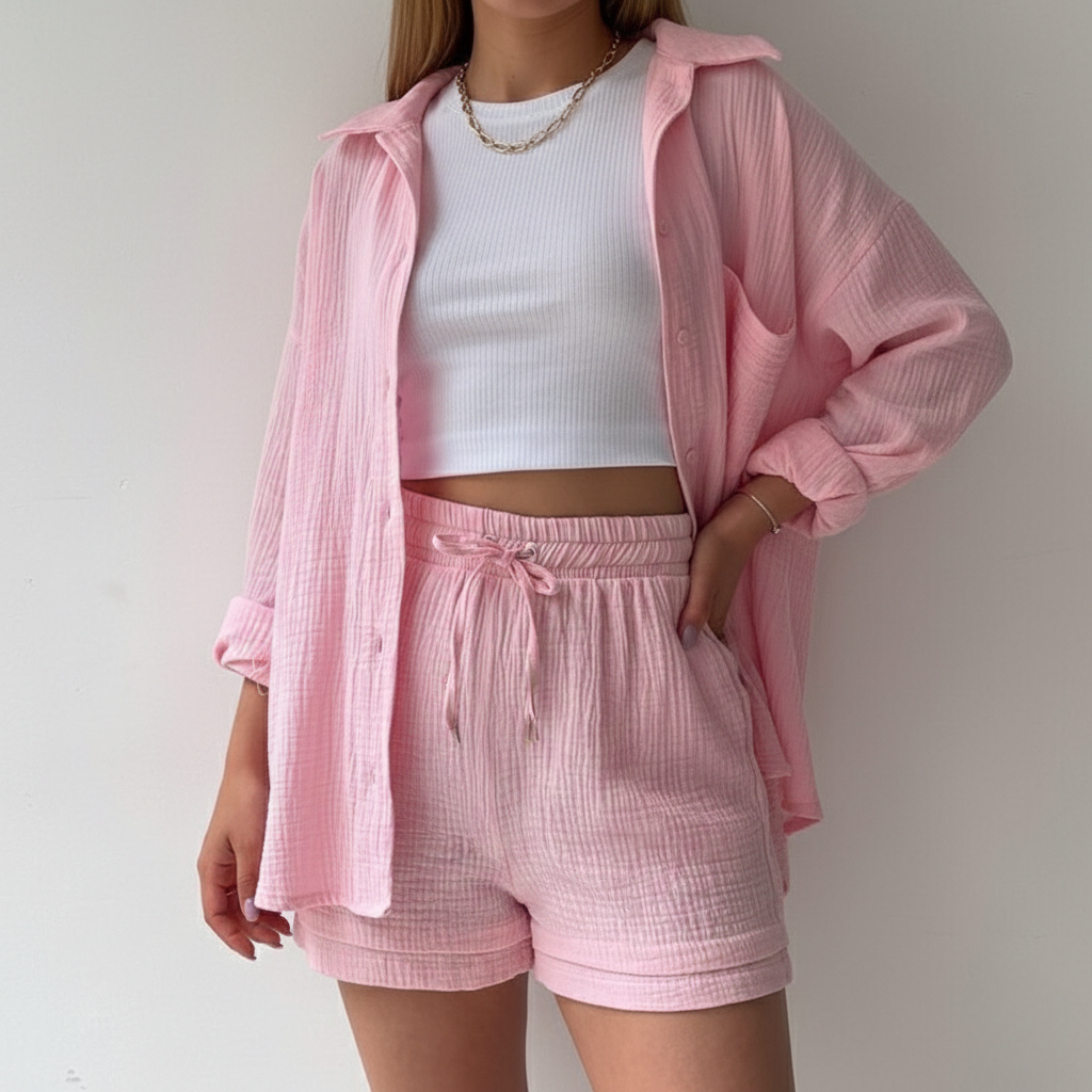 Kalista | Women’s Loose Overshirt Shorts Two-Piece Outfit Set