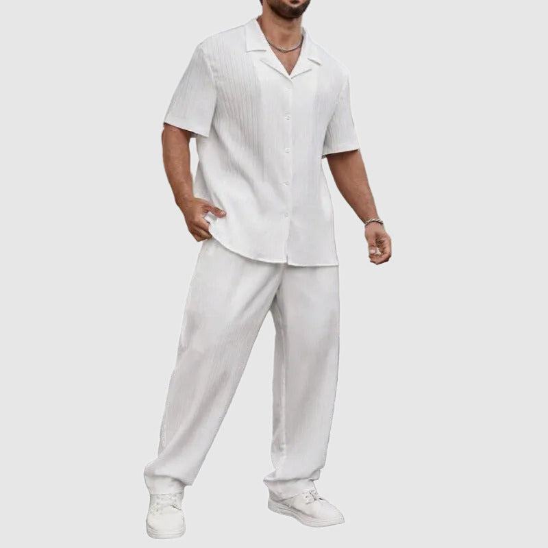 Olaf | Men’s Short Sleeve Button-Up Pleated Set