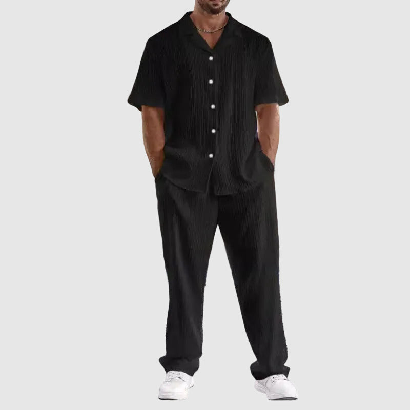 Olaf | Men’s Short Sleeve Button-Up Pleated Set