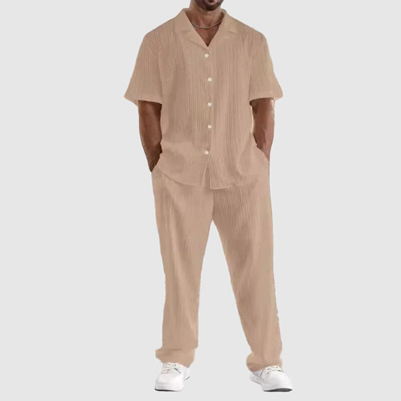 Olaf | Men’s Short Sleeve Button-Up Pleated Set