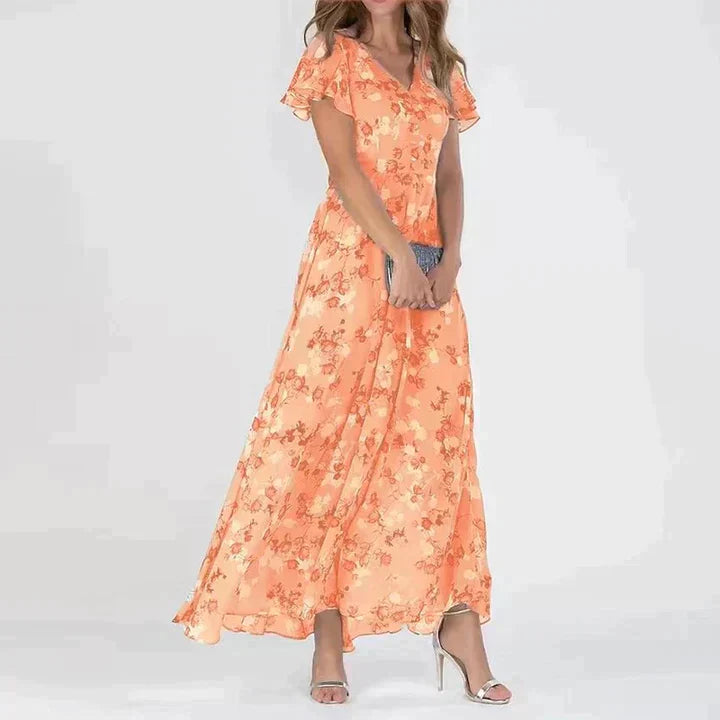 Katinka | Women’s Flutter Sleeve Floral Maxi Dress