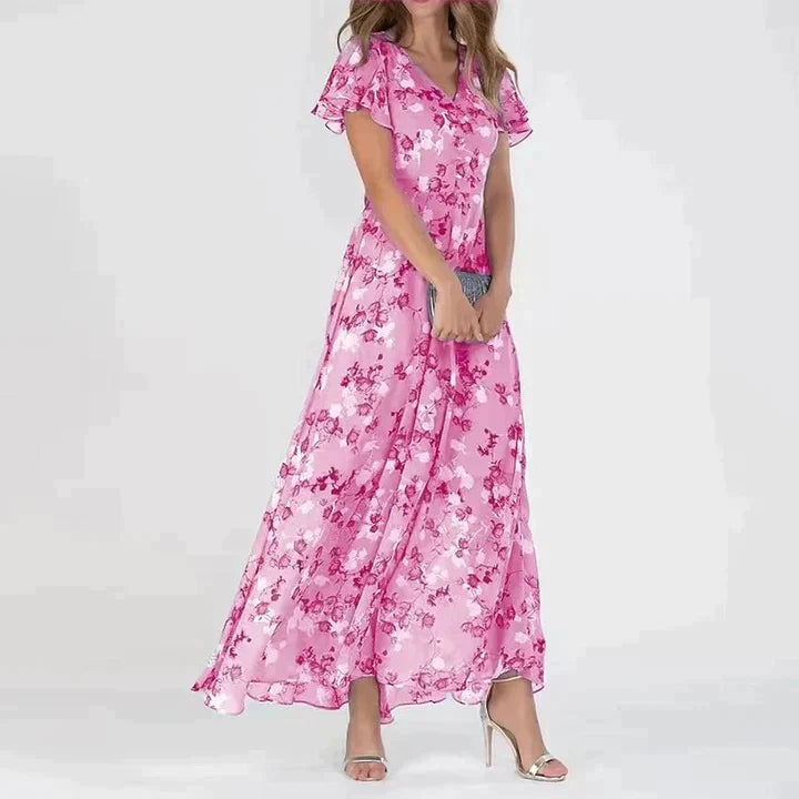 Katinka | Women’s Flutter Sleeve Floral Maxi Dress