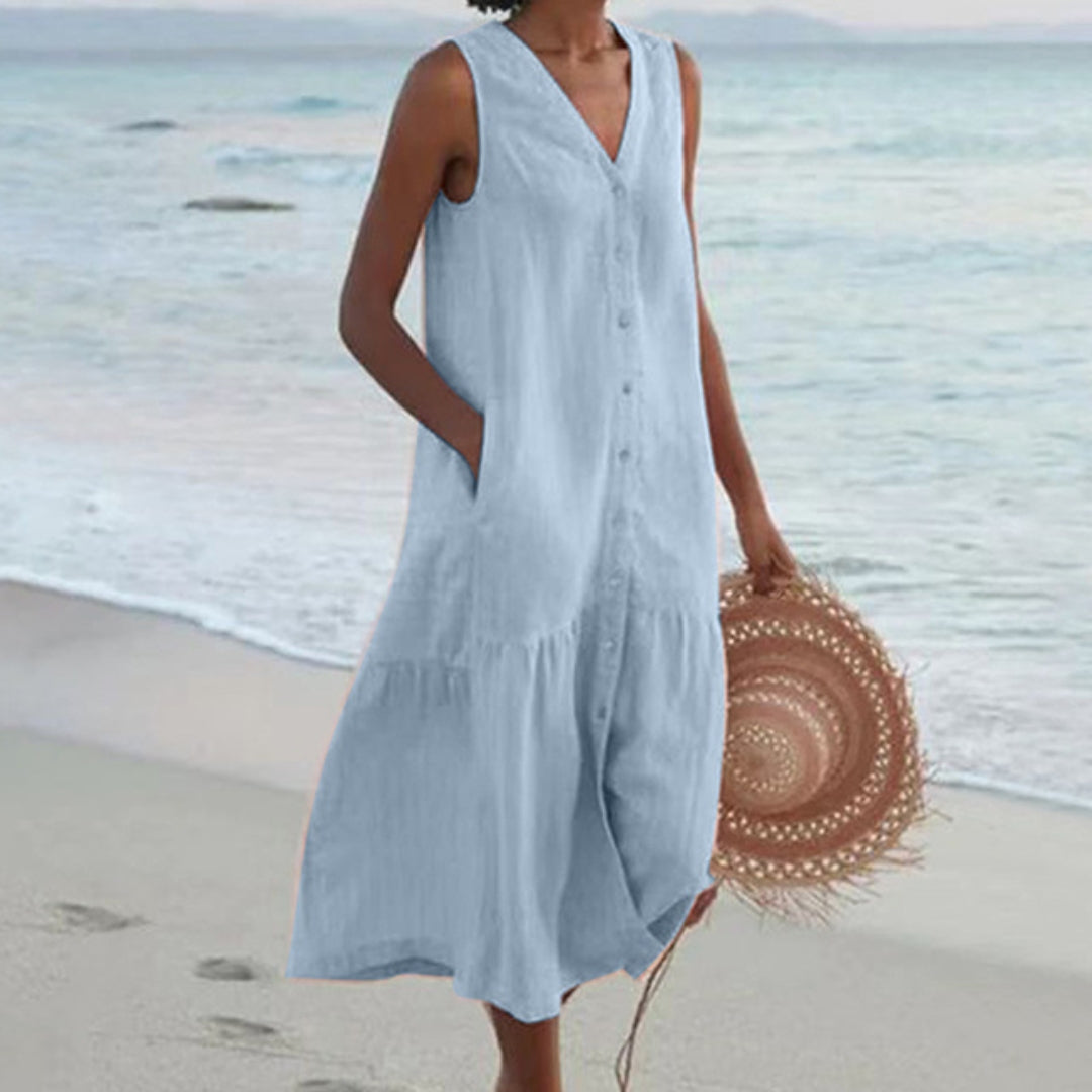 Giovanna | Women’s Linen Sleeveless Midi Shirt Dress