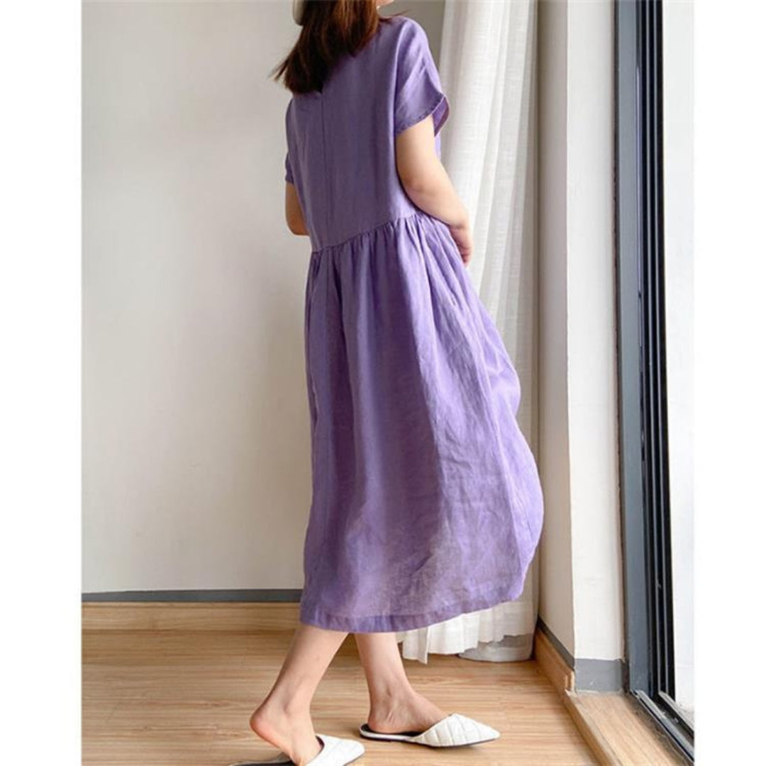 Elris | Women’s Linen Short Sleeve Midi Dress