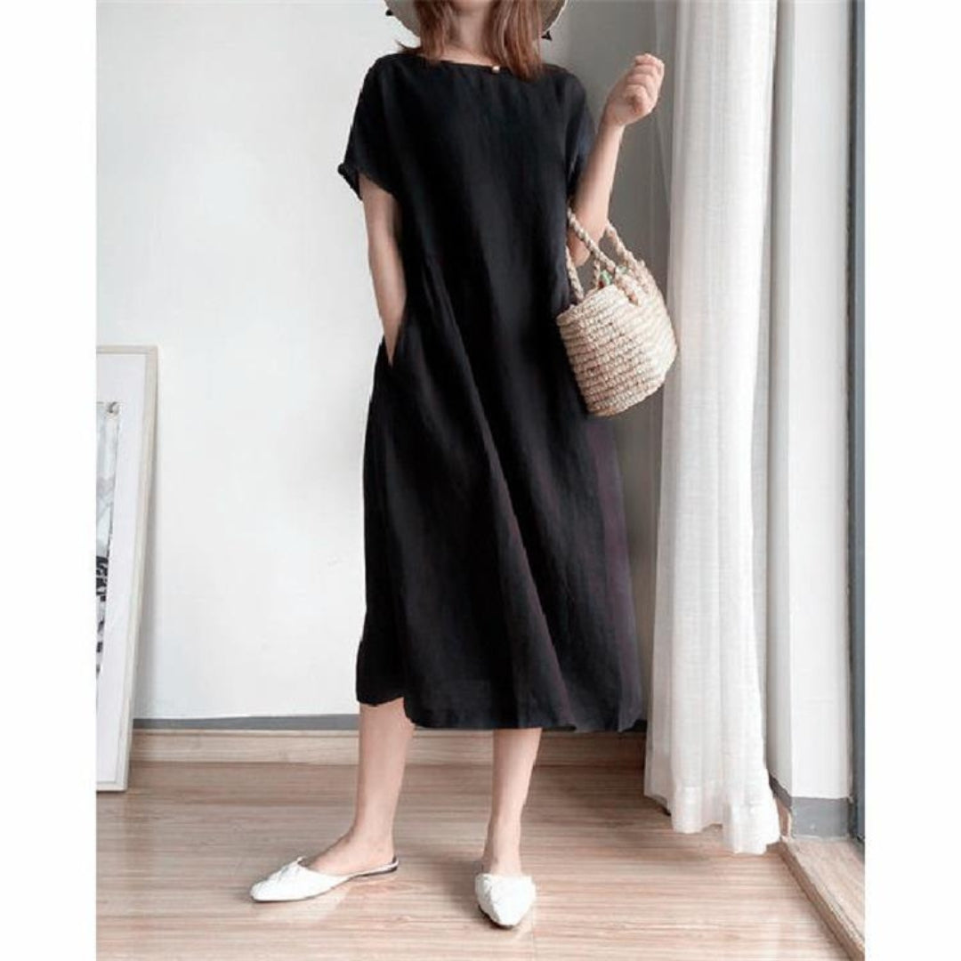 Elris | Women’s Linen Short Sleeve Midi Dress