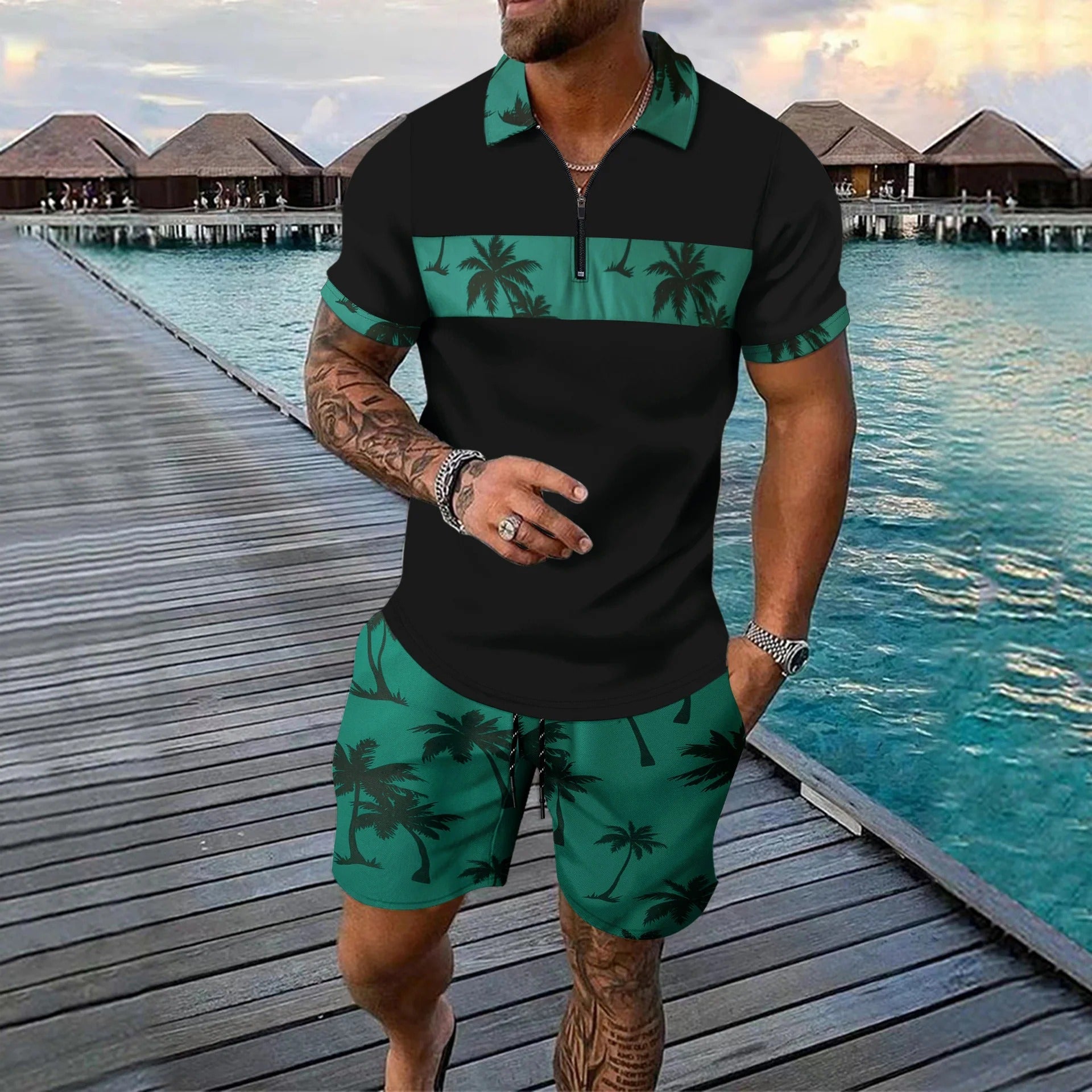Pascal | Men’s Short Sleeve Palm Print Set