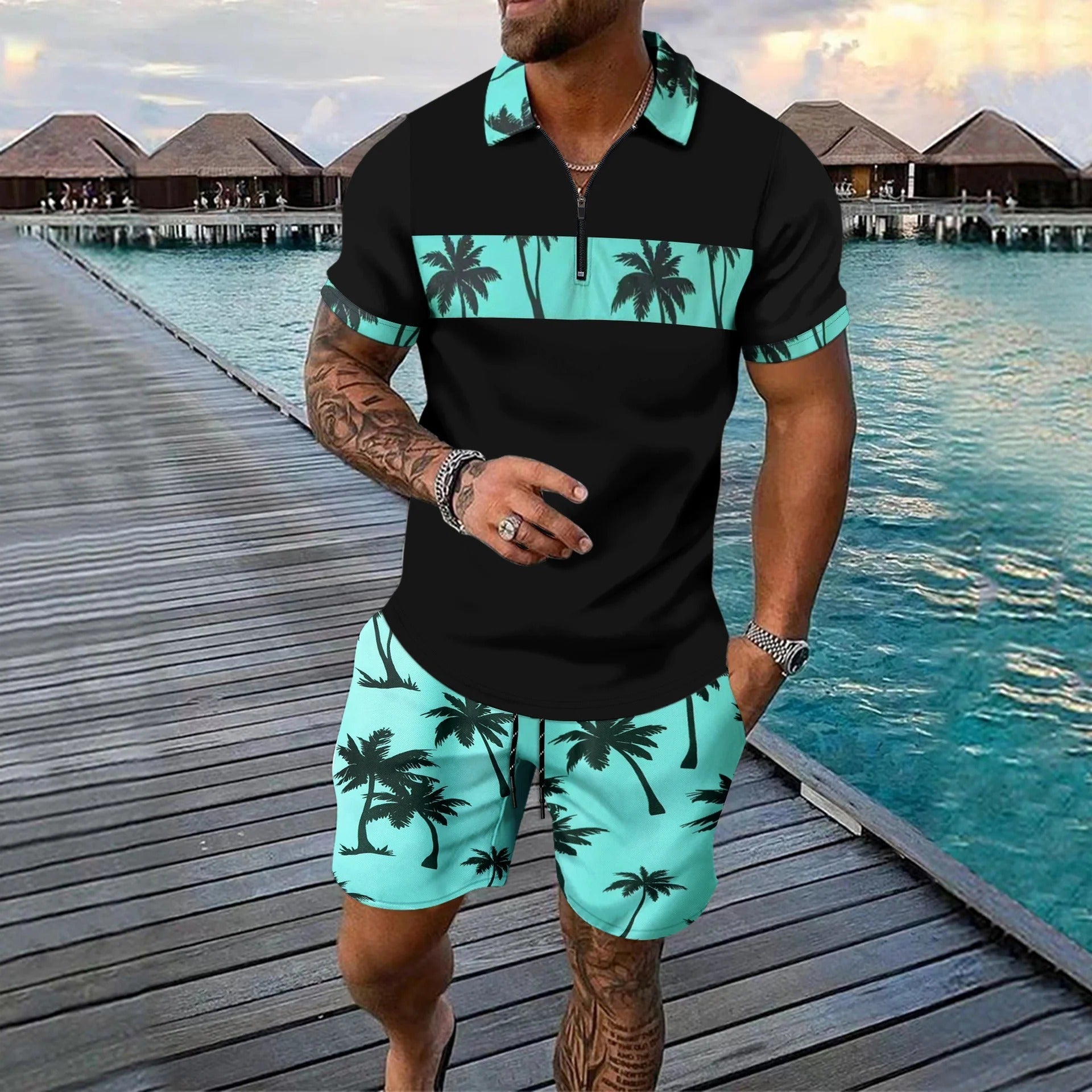 Pascal | Men’s Short Sleeve Palm Print Set