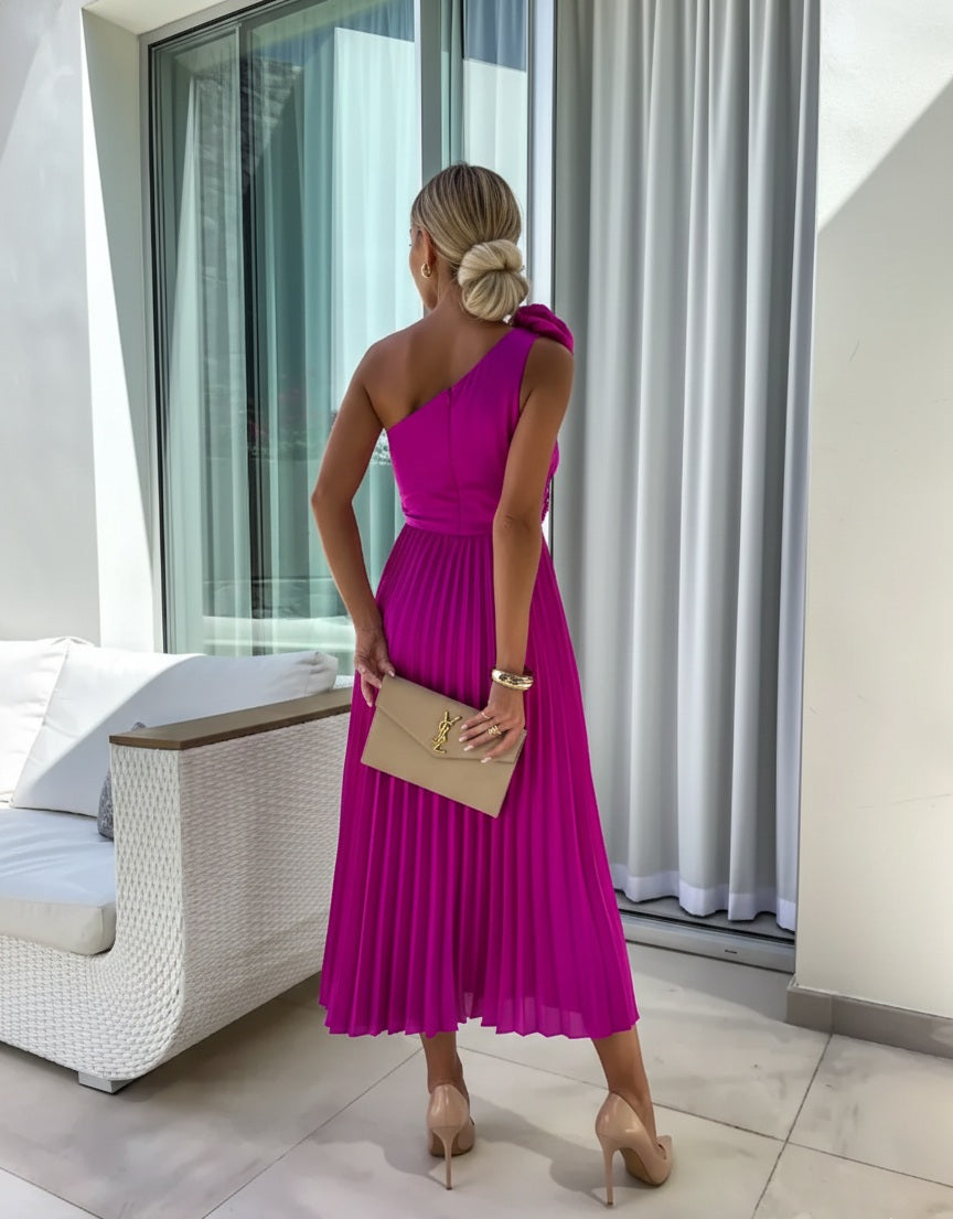 Hazel | Women’s One Shoulder Pleated Maxi Dress