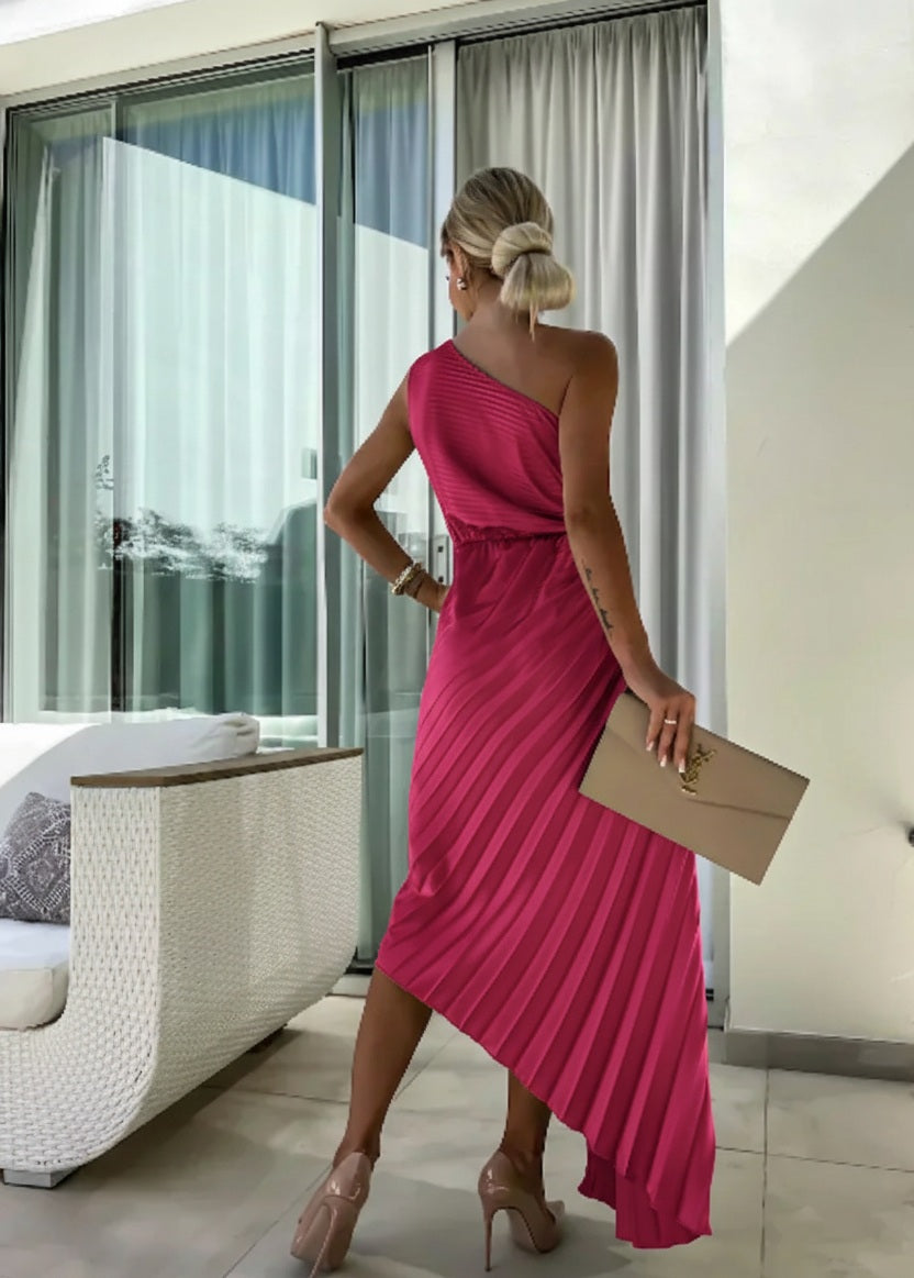 Hazel | Women’s One Shoulder Pleated Maxi Dress