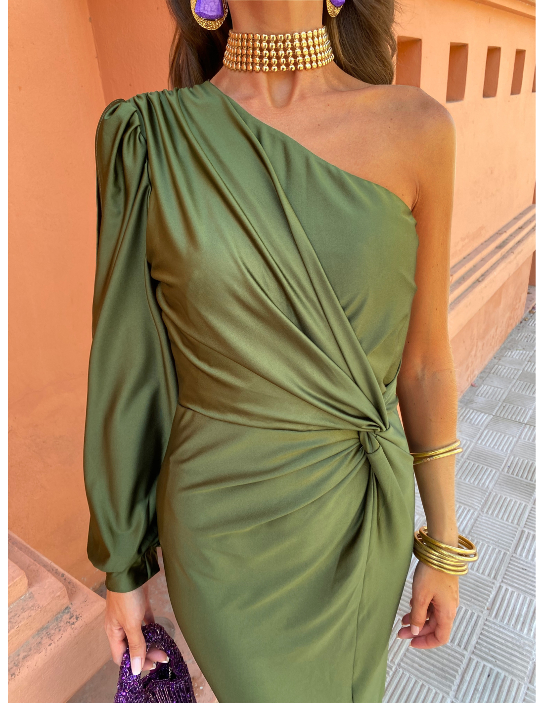Berenice | Women’s One Shoulder Long Sleeve Midi Dress
